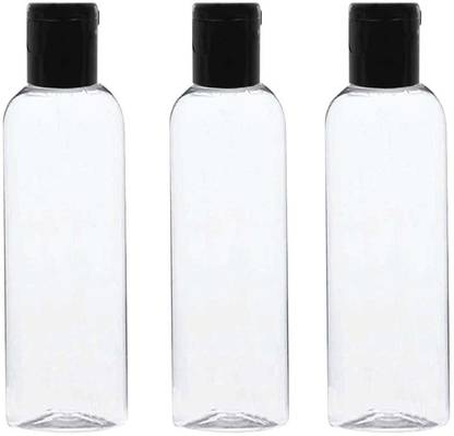 Reja 200 ml Empty Clear Round Bottle with Black Flip Top Cap (Pack of 3 ) 200 ml Bottle