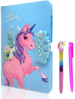 HighBoy Sequin Unicorn Notebook Travel Journal Lock Key Kids A4 Notebook Adhesive Bound 150 Pages