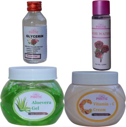 pmetic 200Gm Vitamin-C Cream,200Gm Aloevera Gel,100ml Glycerin,100ml Rose Water