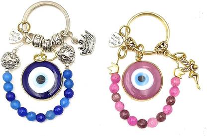 jaz Combo Her & His Key Rings of Natural Agate beads stone 8mm-Chakra Healing Key Chain