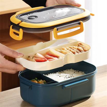 Gitesh 2 Layer 6 Compartment Student Lunch Box 1200ml (Multi color, Pack Of 1) 6 Containers Plastic Office Lunch Box