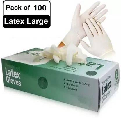 DM Eco PREMIUM QUALITY LATEX GLOVES POWDERED WHITE COLOUR LARGE SIZE Latex, Nitrile, Rubber Examination Gloves