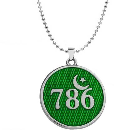 Stylish Colony Muslim Religious 786 Allah Lucky Number Round Shape With Moon & Star Rhodium Zinc, Metal Locket