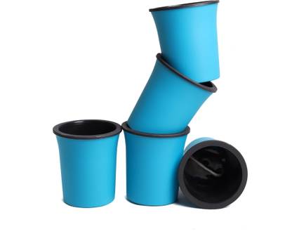HARSHDEEP INDIA OSLO-Indoor Living Room Tabletop Self Watering Plastic Flowerpot 4.3 Inch Blue Plant Container Set