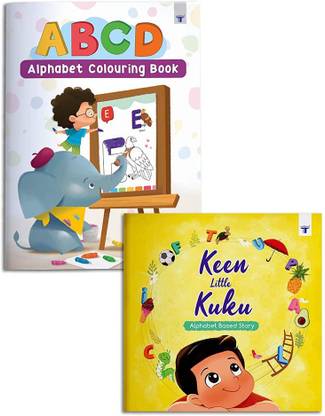 Keen Little Kuku - A Alphabet Story Book And ABCD Colouring Book For Kids | Perfect Bedtime Stories And Colour Alphabets Activity | Read And Practice| Set Of 2