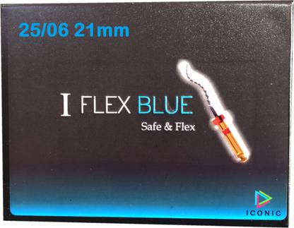 Iconic I FLEX BLUE ROTARY FILES (25/06 size, 21mm, 6 files) Endodontic Root Canal Files I FLEX BLUE rotary files 25/06 size 21mm Rotary Bit Set