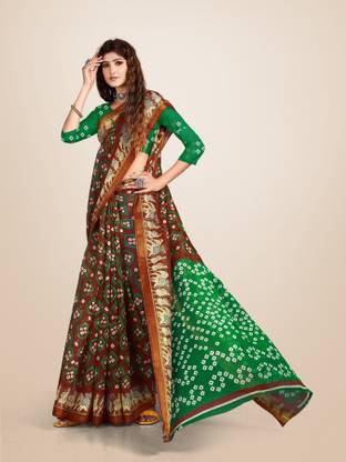 Printed Bandhani Cotton Blend Saree