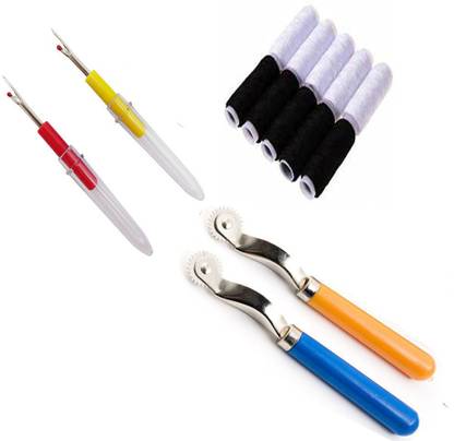 Crafts Haveli 3 Items Combo : 2 Seam Ripper, 2 Tracing Wheel & 20 Black/White Spool Sewing Kit