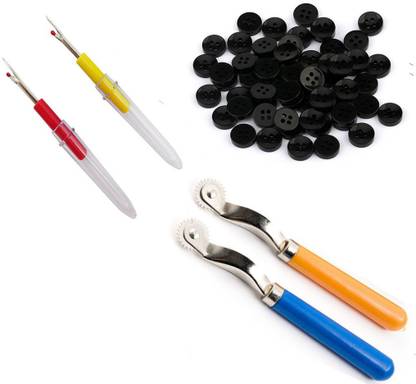 Crafts Haveli 3 Items Combo : 2 Seam Ripper, 2 Tracing Wheel & 20 Black Button Sewing Kit