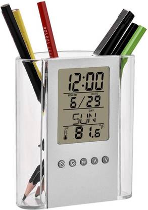 Elegant Lifestyle Digital Pen Holder Digital LCD Desk Alarm Clock, Calendar Timer Temp. Gift Desktop Clock Clock