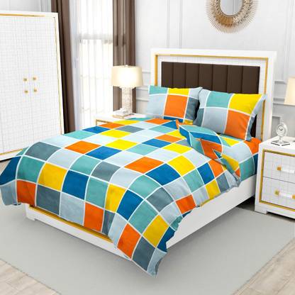 maa jagdamba enterprises 180 TC Cotton Double Checkered Flat Bedsheet