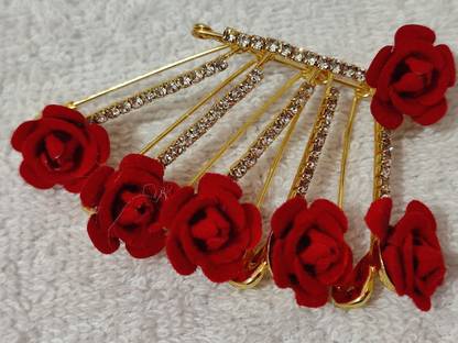 KAMAAKSHI FASHION COLLECTIONS Kamaakshi amazing rose traditional silver plated saree brooch combo of 6 Brooch