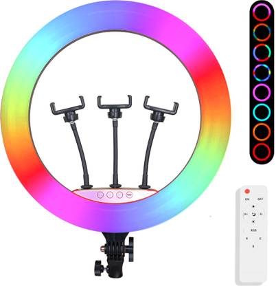 jstbuy 18 Inch RGB Ring Light with 3 Mobile Phone Holder for Videos 1 lx Camera LED Light