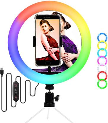 jstbuy 14 Inch RGB Ring Light with Mobile Phone Holder for YouTube Videos, Photo-Shoot 1 lx Camera LED Light