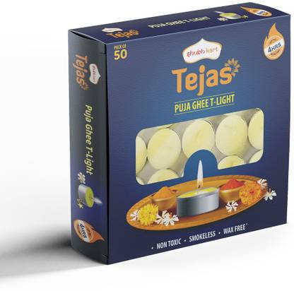 Shubhkart Tejas Ghee T-light Candle (Pack of 50) Candle  (Yellow, Pack of 50) at Rs. 49