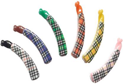 DENICRAAS Check Print Multi Plastic Banana Hair Clips for Girls and Women 6P Hair Claw