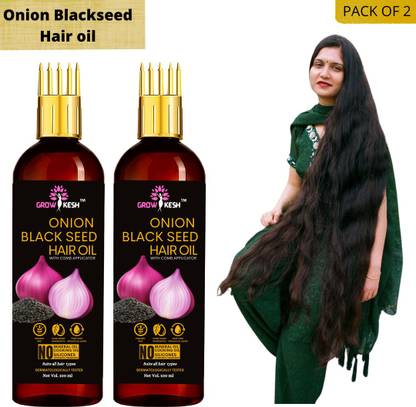 Growkesh Onion Oil - Black Seed Onion Hair Oil - WITH COMB APPLICATOR (PACK 2) Hair Oil