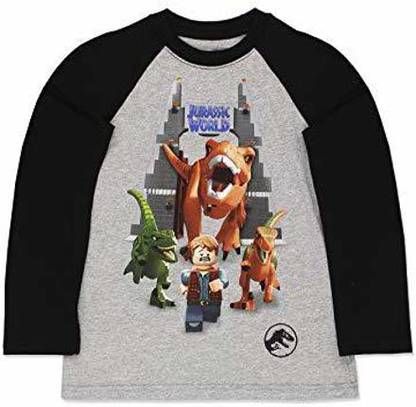 LEGO Jurassic World Dinosaur Boys Girls Long Sleeve TShirt Tee (4 Gray)