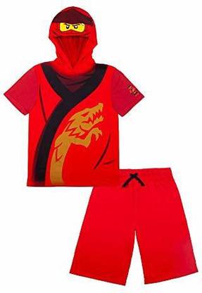 LEGO Ninjago Boys Ninjago Set with Red Shorts and Matching Kai Costume Hooded TShirt