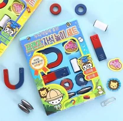 KRAFTMASTERS 1pcs Magnet kit Magnetic Play Set with thread and Clips etc for Kid- Multi Color Multipurpose Office Magnets Pack of 1