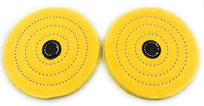 Erasio Polishing Yellow Muslin Cloth Buff 6"x50 Folds Stitched Bufing Wheel Leather Hub Multi Vise Tool