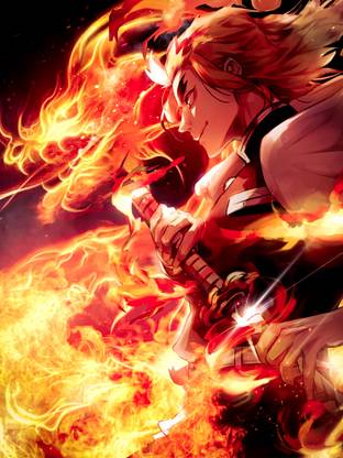 Rengoku Fire Dragon Fan Art Poster For Walls and Home decor 12x18cm Paper Print