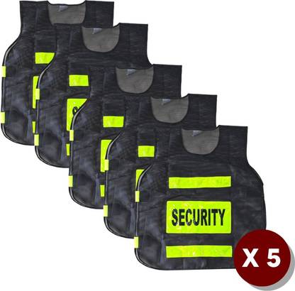 HEALTH SAFE Polyster Black Security Print Reflective Safety Jacket with Velcro Clousure Safety Jacket