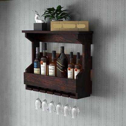 FLIPWOOD Bar Wine Cabinet with 6 Glass Holder Solid Wood Bar Cabinet