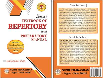 CONCISE TEXT BOOK OF REPERTORY WITH PREPARATORY MANUAL (includes Theory Study Material ,Short Question Answers ,MCQ's)