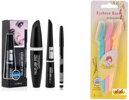 Lele 3 in 1 Combo Eyeliner,Mascara With Eyebrow Pencil and 3 eye Razor-Z-4