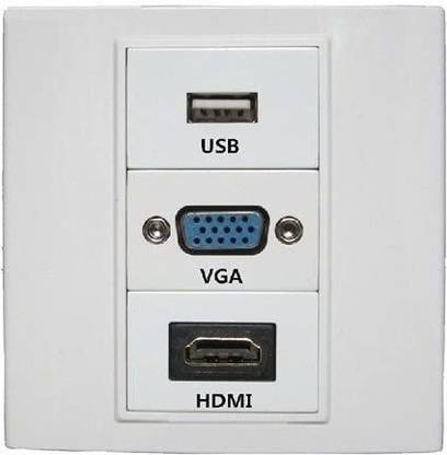 Mak World Modular 3x1 Wall Face Plate with HDMI + VGA + USB Panel Sockets Network Interface Card