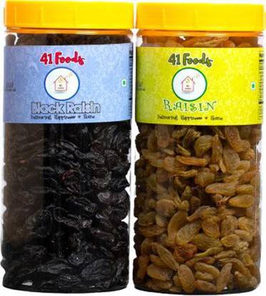 41 foods Dry fruits combo pack of Black Raisins & Raisins | kismis kishmish 500 GM Raisins, Raisins