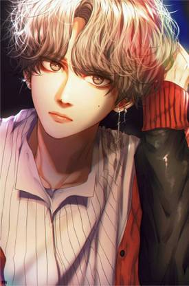 BTS V Anime K-Pop Poster 12 x 18 inch 300 GSM Paper Print