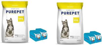 SEA FOOD 7KG PACK OF 2 + PUREP CHICKEN VEGETABLES LIVER CHUNKS IN GRAVY 48 PICES Chicken 10 kg (4x2.5 kg) Dry Adult Dog & Cat Food
