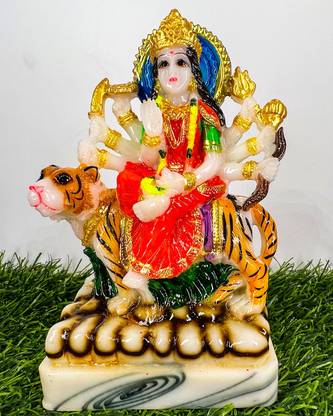 Elegant Lifestyle Marble Sherawali Mata Idol, Maa Durga Murti, Navratri Religious Gift Office Home Decorative Showpiece  -  14 cm