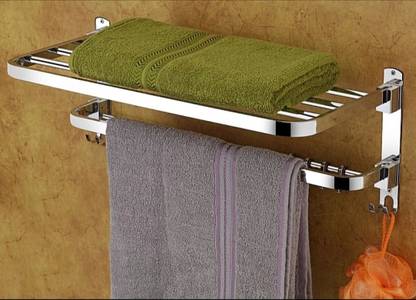 Well Set New Look 304 Grade Dual Folding Rack for Bathroom SILVER Towel Holder