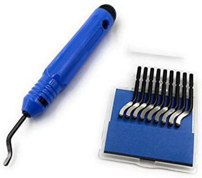 HOUF Swivelling Deburring Set with Handle & 10pc Blades Portable for Work on Metals, Plastic, Wood, Wax Multipurpose for Jewellery Making, Jewellery Repair Single Sided Specialityÿÿ(Pack of 1)