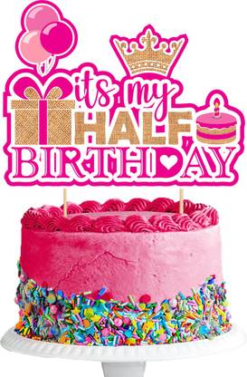 ZYOZI Half Birthday Cake Topper,Happy 1/2 Birthday Cake Topper For Baby Girl , Blue Cake Topper