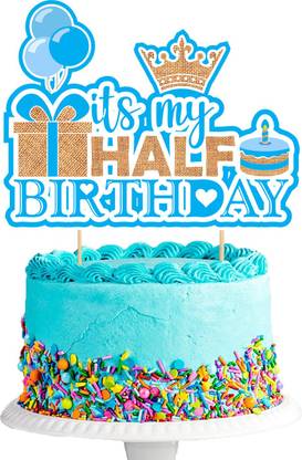 ZYOZI Half Birthday Cake Topper,Happy 1/2 Birthday Cake Topper For Baby Boy , Blue Cake Topper
