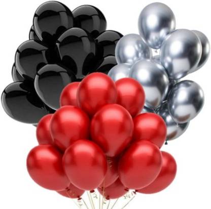 Jolly Party Solid Premium Quality Red, Silver & Black Color Metallic Balloon Decoration Combo Set Balloon