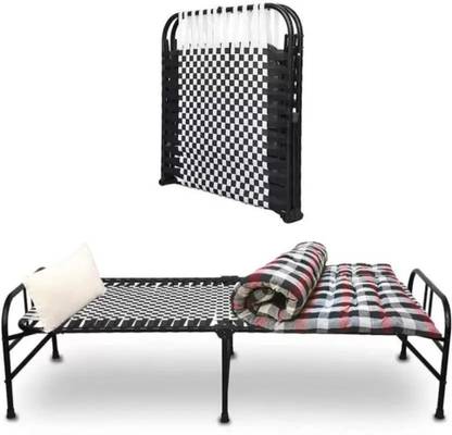 I.P.L. Magic Bed, Folding Bed, (Combo of Black/White Bed with Cushion & Bedsheet) Metal Single Bed