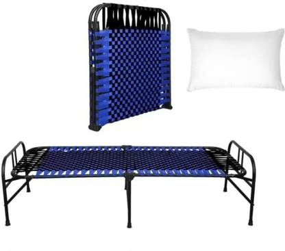I.P.L. Magic Bed, Portable Bed, Folding Bed (Black/Blue with Cushion) Metal Single Bed