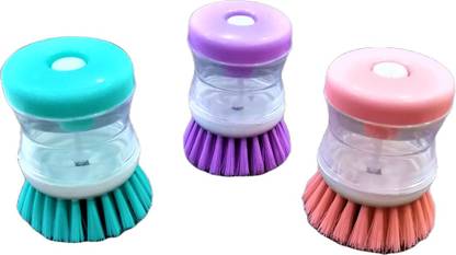 AKOSHA Plastic Wash Basin Brush Cleaner with Liquid Soap Dispenser (Multicolour) Plastic Wet and Dry Brush