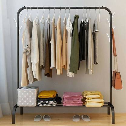 HOUSE OF QUIRK Metal Garment Rack Storage Shelf Clothes Rack 6 Hooks(114x38x110cm) Black Metal Coat and Umbrella Stand
