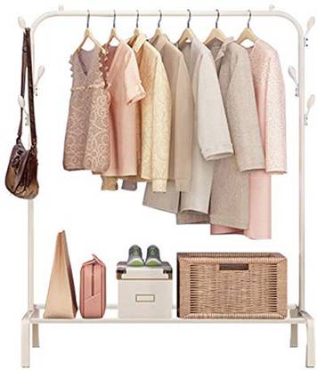 HOUSE OF QUIRK Metal Garment Rack Storage Shelf Clothes Rack 6 Hooks(114x38x110cm) White Metal Coat and Umbrella Stand