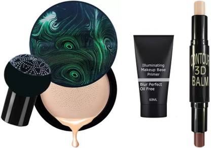 ZOVLY Face Primer + Beauty Air Cushion Mushroom BB & CC Cream Foundation Waterproof Foundation + 3D Contour Stick Concealer