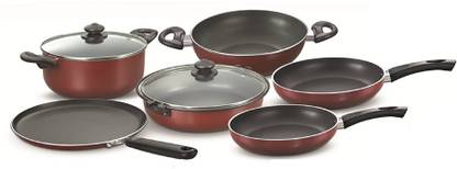 Prestige Omega Deluxe 6-Pcs(Tawa, 2-Fry Pan, Multi Pan, Sauce Pan, Kadai) Induction Bottom Non-Stick Coated Cookware Set