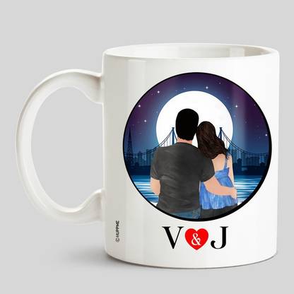HUPPME Couple Name Initials V & J White Ceramic Coffee Mug