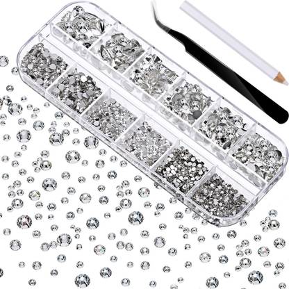 Jubilant 2000 Pieces Flat Back Gems Round Crystal Rhinestones 6 Sizes (1.5-6 mm