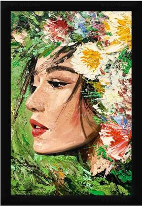 Braj Art Gallery Canvas Acrylic Japanese Girl Wearing Flower Crown Photo Frame Digital Reprint 19.5 inch x 13.5 inch Painting